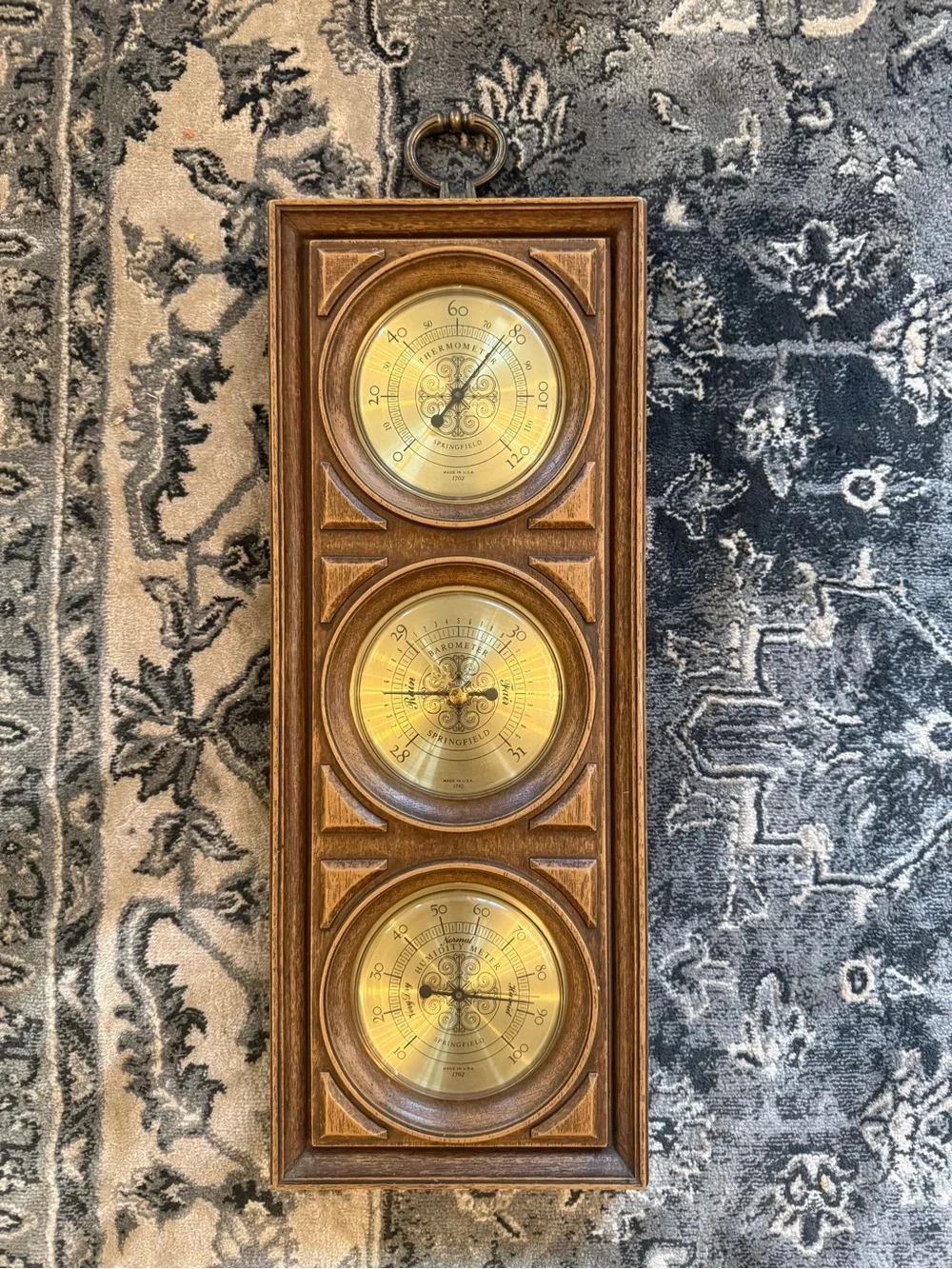 Springfield Mid Century Wall Weather Station Thermometer Barometer Made in USA